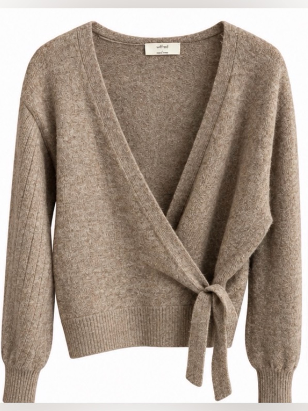 Aritzia Wilfred Taupe-Brown Wrap Tie Sweater